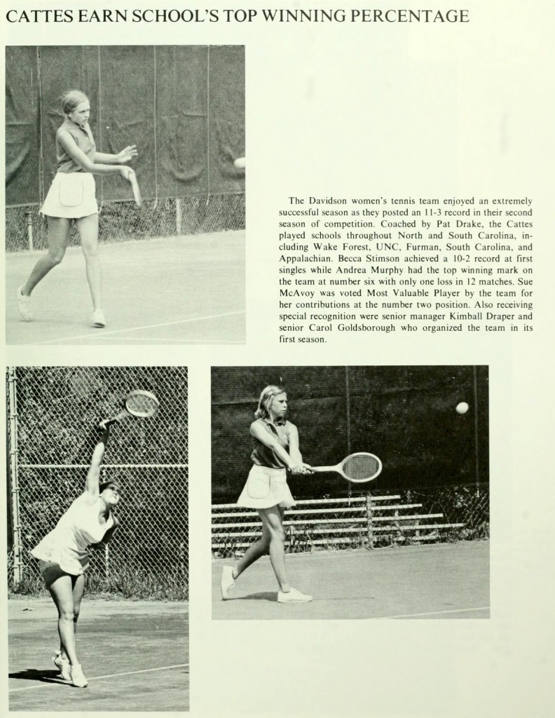 The 1974-1975 women's tennis team, from Quips & Cranks 1975.